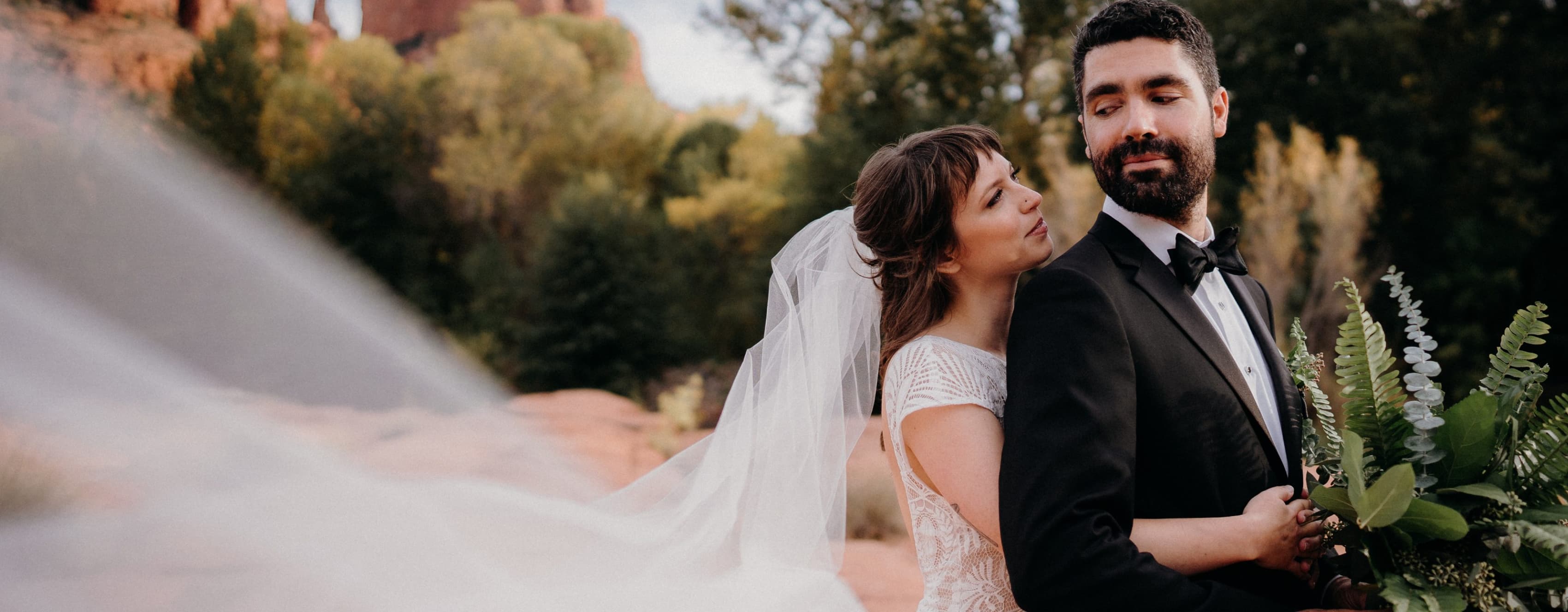 A SuitShop bride and groom.